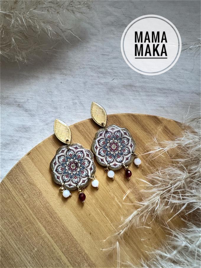 Mandala Goccia Perle Oro Bordeaux