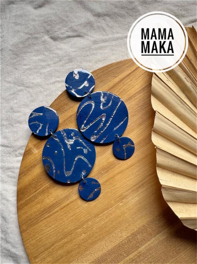 Eva Blu Notte Foglia Argento Handpainted