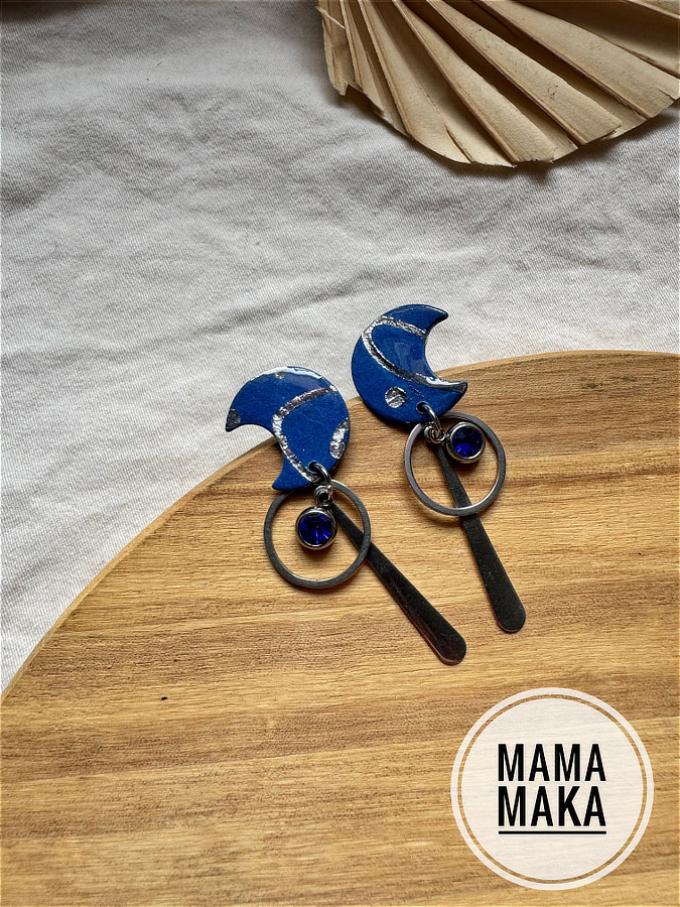 Selene Blu Foglia Argento Handpainted