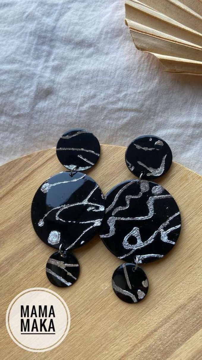 Eva Nero Foglia Argento Handpainted