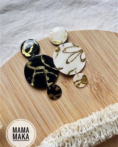 Eva Nero Bianco Foglia Oro Hanpainted